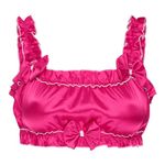 Satini Sissy Frilly Ruffled Fitted Silky Satin Lingerie Bralette (Hot Pink, M)