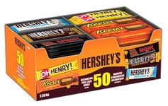 HERSHEY'S Full Size Chocolate Bars - Assorted Pack w/Reese's, Hershey's Cookies n' Creme, Hershey's Almond, OH Henry! & SKOR, Bulk Candy - 50 Bars