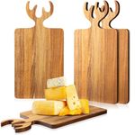 Sliner 4 Pcs Christmas Thick Wooden Cutting Boards for Kitchen Multipurpose Antler Wooden Charcuterie Board Deer Bread Board Cheese Chopping Board with Antler Handle Gift Housewarming (Large)