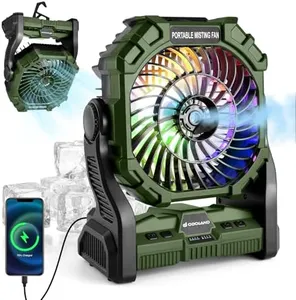 Odoland Portable Misting Fan, 10400mAh Camping Fan with Light & 250mL Water Tank, Battery Operated Rechargeable Mister Tent Fan with Hook, Cooling Mist Fans for Outdoor Patios Beach RV Car Summer