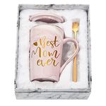 Livole Mothers Day Gifts for Mum, Mom, Women, Best Mom Ever Coffee Cup, New Mum Gifts, Mum Birthday Christmas Presents from Daughter, Son, 14oz Pink Ceramic Coffee Tea Mug with Lid, Spoon, Gift Box