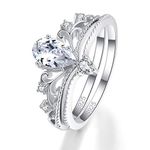 AVECON 925 Sterling Silver Crown Bridal Rings Set Eternity Engagement Band for Couples Mother's Day Size Q