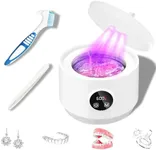 3 IN 1 Ultrasonic Jewelry Cleaner,48kHz Professional Portable Ultrasonic Retainer Cleaner Machine with 5UV-Light and LED Digital Timer for Retainer, Mouth Guard, Watch, Ring -Home and Travel Use-White