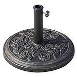 Outsunny 18” Round Patio Umbrella Base Outdoor Decorative Cast Stone Resin Parasol Stand Market Garden Umbrella Holder, Bronze