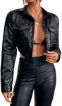 SweatyRocks Women's PU Leather Cropped Coat Casual Button Front Jacket with Bust Pocket Black S