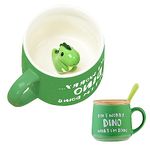 BigNoseDeer Cute Dinosaur Mug Ceramic Coffee Mug with 3D Cartoon Dino Inside,Cute Mugs with lid spoon,Cool Gifts,Birthday Christmas Gifts for Kids Women 13oz