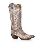 Corral Women's Comfort Western Crater Bone Embroidery Brown Leather Boots 8 B(M) US