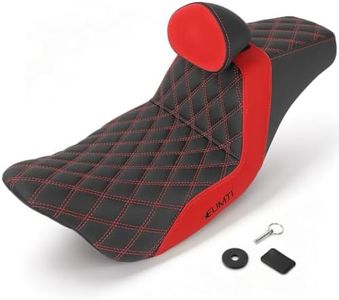 Eumti 2009-2023 Touring Seat One-piece Driver Passenger Seat w/ Backrest | 2-Up Extended Reach Set Up Motorcycle Seats Red Diamond Stitching for Harley Touring Road King Electra/Street/Road Glide