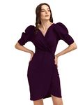 Sheetal Associates Women's Puff Sleeve V-Neck Bodycon Casual Mini Dress Wine