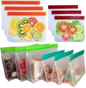 GreenTP Reusable Ziplock Bags, Pack 12 Freezer Bags Air-Tight, Leak-Resistant 6 Flat + 6 Stand Up Double Storage Sandwich Bags to Keep Food Fresh and Manageable