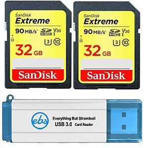 SanDisk Extreme 32 GB SD Card (2 Pack) Speed Class 10 UHS-1 U3 C10 4K 32G SDHC Memory Cards for Compatible Digital Camera, Computer, Trail Cameras