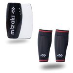 Mizaki Lightweight Shingurd with Shingurd Supporter Sleeve Combo Pack for Football Games Matches, Training, Quality Shin Guard with Lycra Sleeves for Adults (Black)