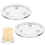 2 Pcs Round Clear Glass Candle Holder, Transparent Glass Candle Holder 4Inches/10cm Pillar Stand, Candle Tray Decorations Candle Pedestal Base for Wedding Parties Home Party Decoration