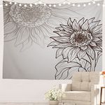 Batmerry Sunflower Flower Tapestry, Black and White Sunflower Sketch Design Picnic Mat Hippie Trippy Tapestry Wall Art Meditation Decor for Bedroom Living Room, 39.4 x 59.1 Inches, Black Brown White