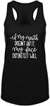 FANNOO Womens Workout Tank Tops-Novelty Funny Saying Fitness Gym Racerback Sleeveless Shirts for Women Black L