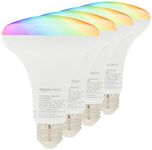 Amazon Basics Smart BR30 LED Light Bulb, 2.4 GHz Wi-Fi, 9W (Equivalent 60W), E26 Standard Base, Works and Dims with Alexa Only, Multicolor, 15,000 Hour Lifetime, 4-Pack