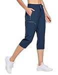 FitsT4 Women's Lightweight Hiking Capri Cargo Cropped Pants Quick Dry UPF 50+ Jogger with Zipper Pockets Navy Size XL