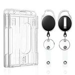 Pawfly 2 Pack Vertical 2-Card Badge Holder with Thumb Slots Hard Transparent PC Case Protector with Retractable Badge Reel Carabiner Clip for IDs Credit Cards Driver’s Licenses and Passes