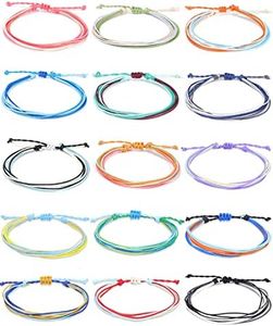 Palotay 6/15PCS Summer Surfer String Woven Anklet Bracelets Adjustable Handmade Waterproof Braided Bracelet String Beach Boho Anklet Bracelets Friendship Colorful Woven Rope Jewelry for Women Girls, 7