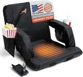 Heated Stadium Seats for Bleachers with Back Support Memory Foam – USB Battery Included - Upgraded 3 Levels of Heat - Foldable Chair - 4 Pockets for Snacks, Cup Holder - for Camping (Black 2.0)