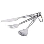 iBasingo Titanium Tableware Set Camping Fork Spoon Knife Indoor Outdoor Ultralight Cutlery Proable Travel Picnic Hiking Backpacking Kitchen Dinnerware Daily Utensils Ti1051T