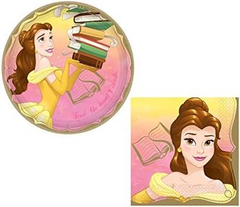 Beauty and The Beast's Belle Themed Party Supplies: Bundle Includes Round Dinner Plates and Napkins for 16 People
