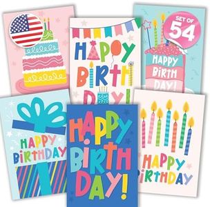 54 Colorful Happy Birthday Cards Bulk With Envelopes - Bulk Birthday Cards With Envelopes, Assorted Birthday Cards With Envelopes, Happy Birthday Card Pack, Blank Birthday Cards, Kids Birthday Cards
