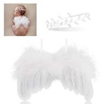 Hifot Newborn Baby Photography Prop Outfits, Feather Angel Wings with Headband Set, Baby Girl Photo Props Accessories White