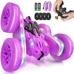 Jimdella Remote Control Car,RC Cars with Sides Light Strip and Headlights,Double Sided 360 Flips Rotating RC Stunt Car,2.4Ghz All Terrain Toys for Ages 4-6 Kids Toy for Boy Girl Birthday Gift(Purple)