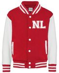 Daytripper Personalised Kids Varsity Jacket, Girls and Boys Jackets, Custom Initials, Baseball Jacket, Children's, Unisex, Hoodie, Coat (UK, Age, 9 Years, 11 Years, Regular, RED)