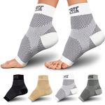 Compression Socks for Women & Men Open Toe (1 Pair) - Best Ankle Compression Sleeve for Swelling, Achilles Tendonitis, Heel Pain & Plantar Fasciitis Relief, White, Medium