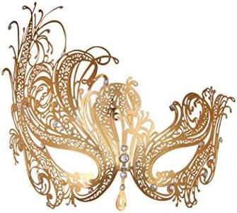 Masquerade Mask for Women Metal Mask Shiny Rhinestone Venetian Party Evening Prom Ball Mask Bar Costumes Accessory (Phoenix Gold)