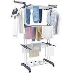 HOMIDEC Airer Clothes Drying Rack,4-Tier Foldable Clothes Hanger Adjustable Large Stainless Steel Garment Laundry Racks for Indoor Outdoor