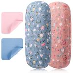 Radsocken 2 PCS Glasses Case for Women, Hard Shell Eyeglasses Case Floral Eyeglass Cases Portable Spectacle Cases Clamshell Eyeglasses Cases with 2 Lens Cleaning Cloth for Glasses StorageP