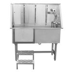 Dog Bath Professional Commercial Stainless Steel Pet Grooming Station 400mm Extra-Large Heavy Duty Metal Wash-Tub Business Salon Groomer Walk In Shower | With Mixer Tap, Drainage Kit and FREE Gloves