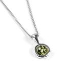 HENRYKA 925 Sterling Silver & Green Amber Round Charm Necklace | Minimal Pendant | Bridesmaid Jewellery | Hypoallergenic Women's Jewellery with Gift Box