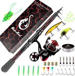 QudraKast Fishing Rod and Reel Combos, Unique Design with X-Warping Painting, Carbon Fiber Telescopic Fishing Rod with Reel Combo Kit, Best Gift for Fishing Beginner and Angler (3.0M Rod)