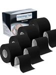 Lychee Kinesiology Tape 4 Rolls - Waterproof Breathable Elastic Muscle Support Athletic Tape for Sports, Exercise, Pain Relief and Physio Therapy, Latex Free, 2" x 16.4 feet Per Roll (Black)