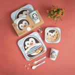 The Bamboo Co ™ Kids/Baby Feeding/Dinner Set of 5 |Kids Crockery Set Tableware |Baby Utensils and Dishes Set | Eco-Friendly |Organic & Natural (Plucky Peguin)