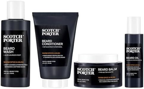 Scotch Porter Beard Kit – Cleanse, Moisturize, Soothe & Style Coarse, Dry Beard Hair while Encouraging Growth for a Fuller/Healthier-Looking Beard – Includes Wash, Conditioner, Serum & Balm