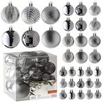 Prextex Silver 36-Piece Shatterproof Christmas Ball Ornament The Perfect Glitter Balls, Christmas Tree Baubles Christmas Decorations, Exquisite Xmas Combo of 36 Christmas Balls and Shape Styles