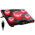 KLIM Cyclone Laptop Cooling Pad - New 2024-5 Fans Cooler - No More Overheating - Increases PC Performance and Life Expectancy - Ventilated Support for Laptop PS5 and PS4 - Red