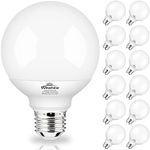 winshine 12 Pack Bathroom Light Bulbs, 5000K Daylight LED Globe Light Bulbs, 60W Equivalent E26 Base, G25 Vanity Light Bulb for Bathroom Makeup Mirror, Bedroom Lights CRI85+, 500LM, Non-dimmable