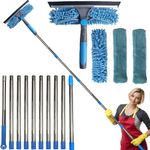 20+ Feet Reach Blue 2 in 1 Window Washing Squeegee & Duster with 3-14 ft Spliceable Extension Pole // Window Cleaning Tool & Window Washer Squeegee for Home Indoor Outdoor Window Washing - 3 Pad