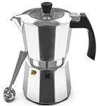 Cafe Du Chateau Espresso Maker - Stove Top Italian Coffee Maker with Transparent Top Lid, High Gloss Finish, Coffee Clip Spoon - 6 Cup Coffee Percolator and Moka Pot for Mocha Cappuccinos, Lattes