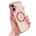 Hosgor Compatible with iPhone Plus Case for Women, [Compatible with MagSafe] Luxury Love Heart Pattern Plating Cover, Soft TPU Shockproof Compatible with Phone Case iPhone Plus 6.7inch 5G (Pink)