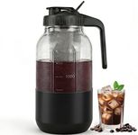 QHH Cold Brew Coffee Maker, 64oz Mason Jar Pitcher with Stainless Steel Filter, Leak-Proof Lid with Pour Spout & Handle, Heavy Duty Glass Iced Coffee Tea Brewer with Protective Silicone Sleeve-Black