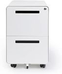 Moustache 2 Drawer File Cabinet with Lock, Under Desk Vertical Filing Cabinet with Adjustable Partition, Hanging File Folders, Rolling Mobile Filing Cabinet for Home Office-White