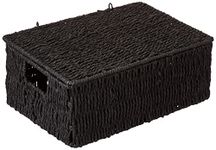 Woodluv Storage Boxes with lid, Storage Baskets Woven storage baskets for shelves, Hamper Basket, Black, Medium, Black