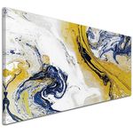 Mustard Yellow and Blue Swirl Living Room Canvas Wall Art Accessories - Abstract - 1469-118x49cm